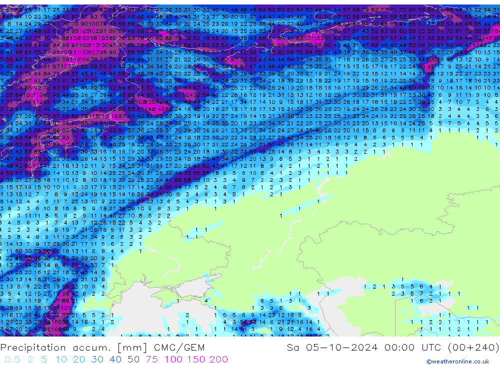 Precipitation accum. CMC/GEM sab 05.10.2024 00 UTC