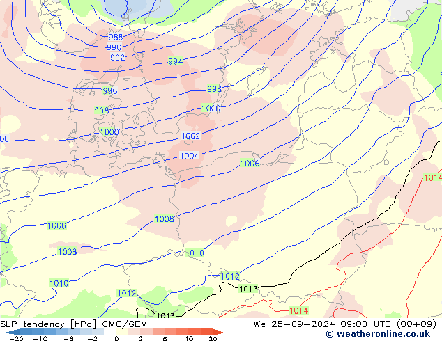 Tendance de pression  CMC/GEM mer 25.09.2024 09 UTC