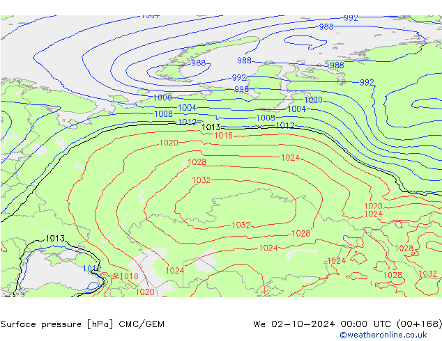 pression de l'air CMC/GEM mer 02.10.2024 00 UTC