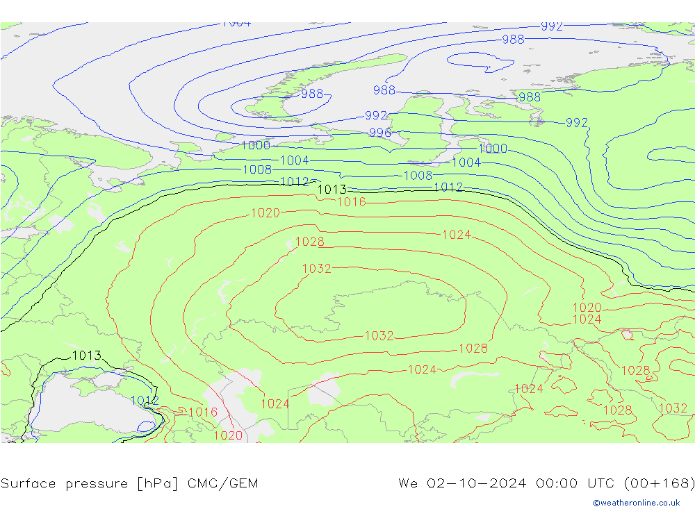 Pressione al suolo CMC/GEM mer 02.10.2024 00 UTC