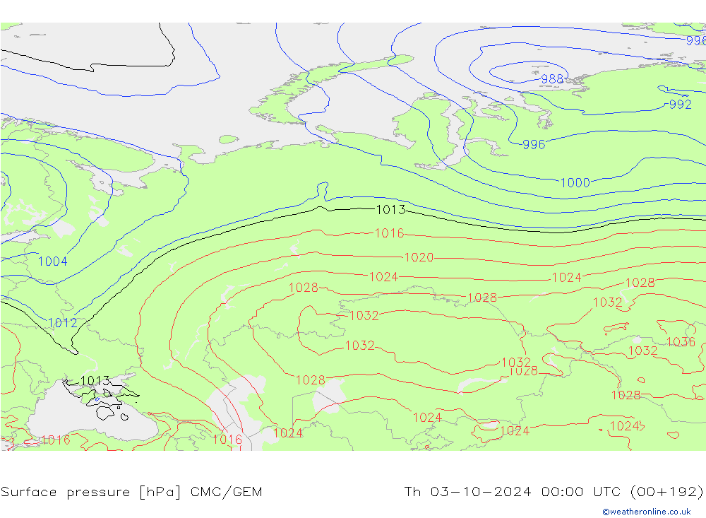 Surface pressure CMC/GEM Th 03.10.2024 00 UTC