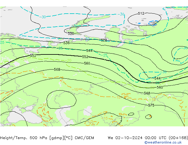 Height/Temp. 500 гПа CMC/GEM ср 02.10.2024 00 UTC