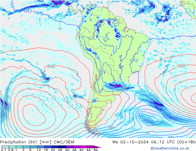 Precipitation (6h) CMC/GEM We 02.10.2024 12 UTC