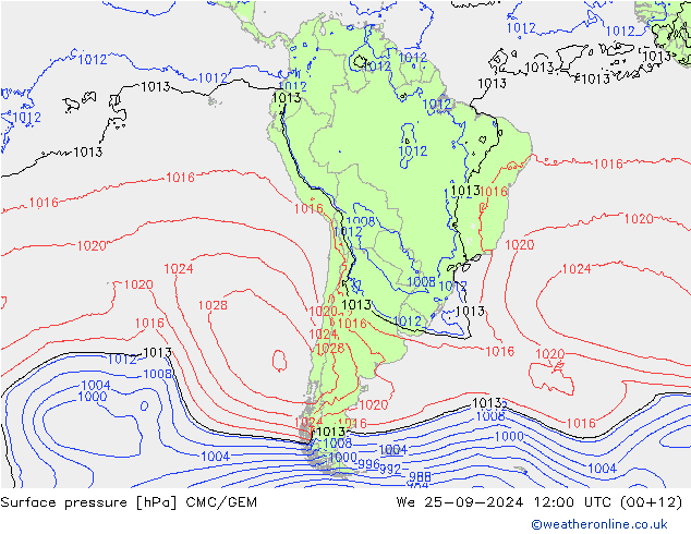 Atmosférický tlak CMC/GEM St 25.09.2024 12 UTC