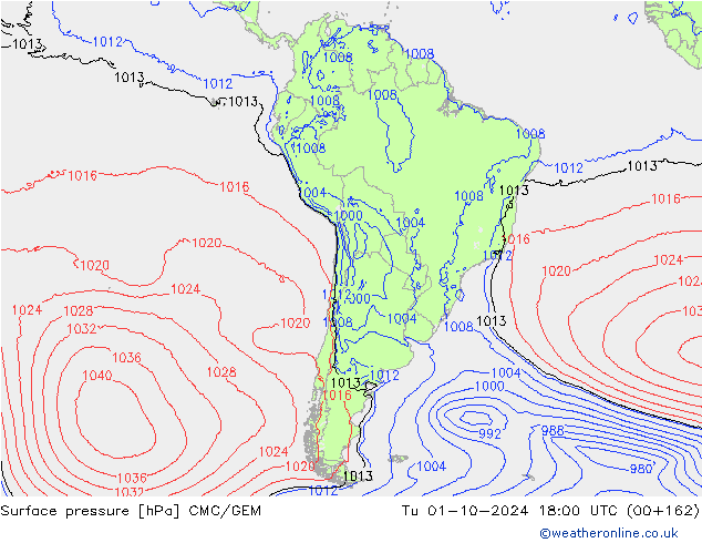 Surface pressure CMC/GEM Tu 01.10.2024 18 UTC