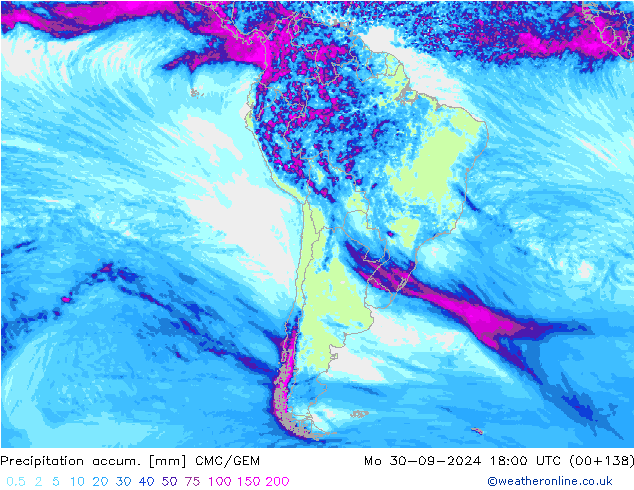 Precipitation accum. CMC/GEM lun 30.09.2024 18 UTC