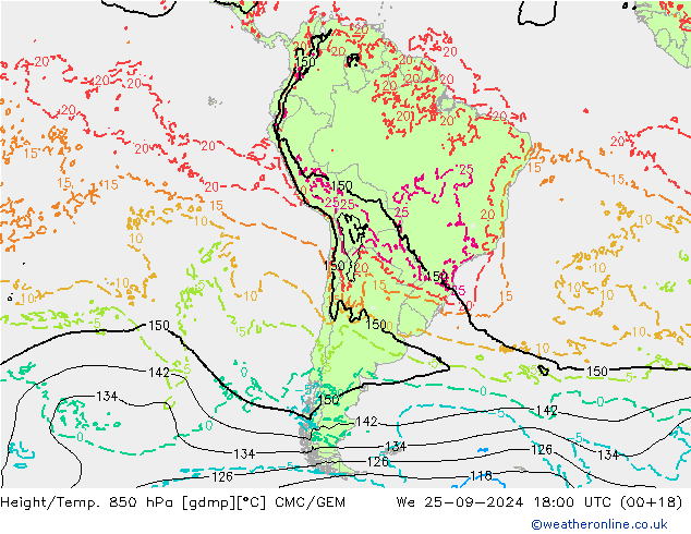 Height/Temp. 850 hPa CMC/GEM mer 25.09.2024 18 UTC