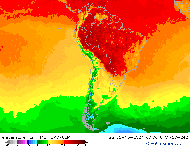 Temperatura (2m) CMC/GEM sab 05.10.2024 00 UTC