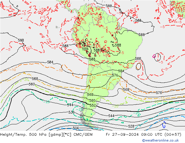 Height/Temp. 500 hPa CMC/GEM ven 27.09.2024 09 UTC