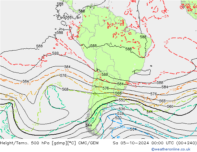 Géop./Temp. 500 hPa CMC/GEM sam 05.10.2024 00 UTC