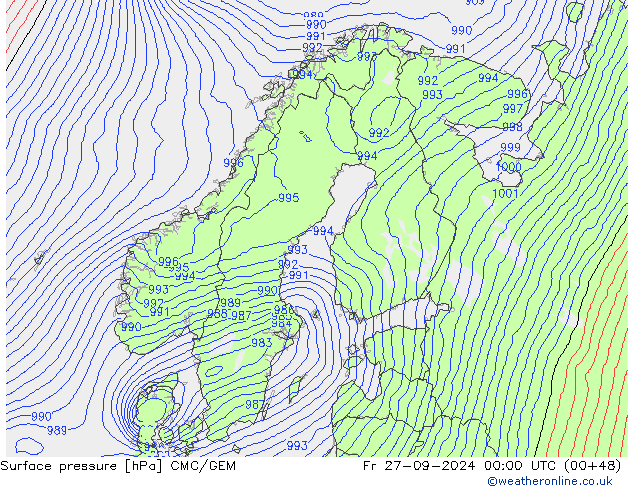 Atmosférický tlak CMC/GEM Pá 27.09.2024 00 UTC