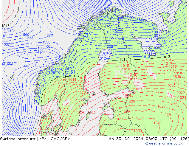 Atmosférický tlak CMC/GEM Po 30.09.2024 06 UTC