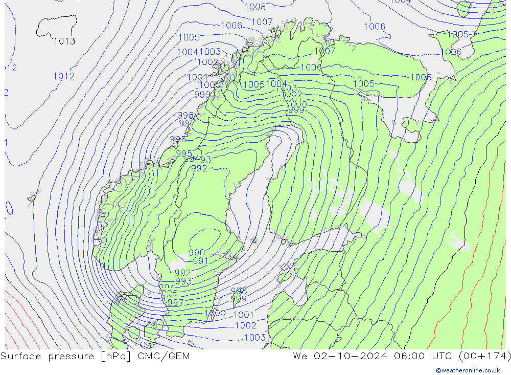 pression de l'air CMC/GEM mer 02.10.2024 06 UTC