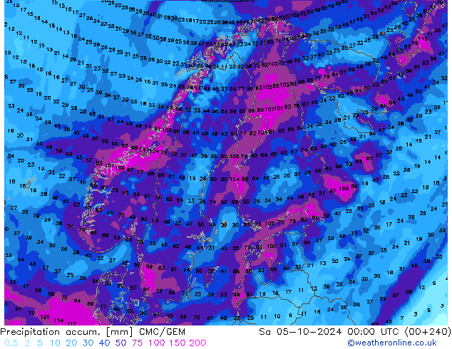 Precipitation accum. CMC/GEM Sa 05.10.2024 00 UTC