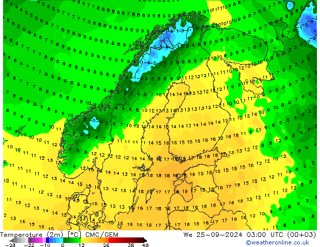 карта температуры CMC/GEM ср 25.09.2024 03 UTC