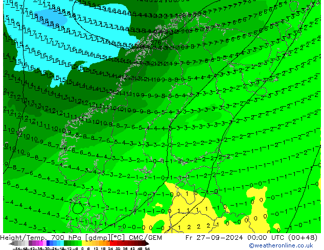 Géop./Temp. 700 hPa CMC/GEM ven 27.09.2024 00 UTC