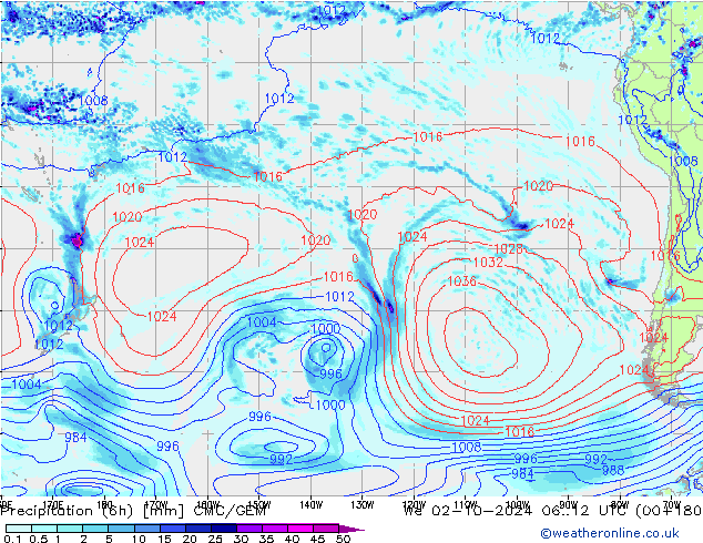 Precipitation (6h) CMC/GEM We 02.10.2024 12 UTC