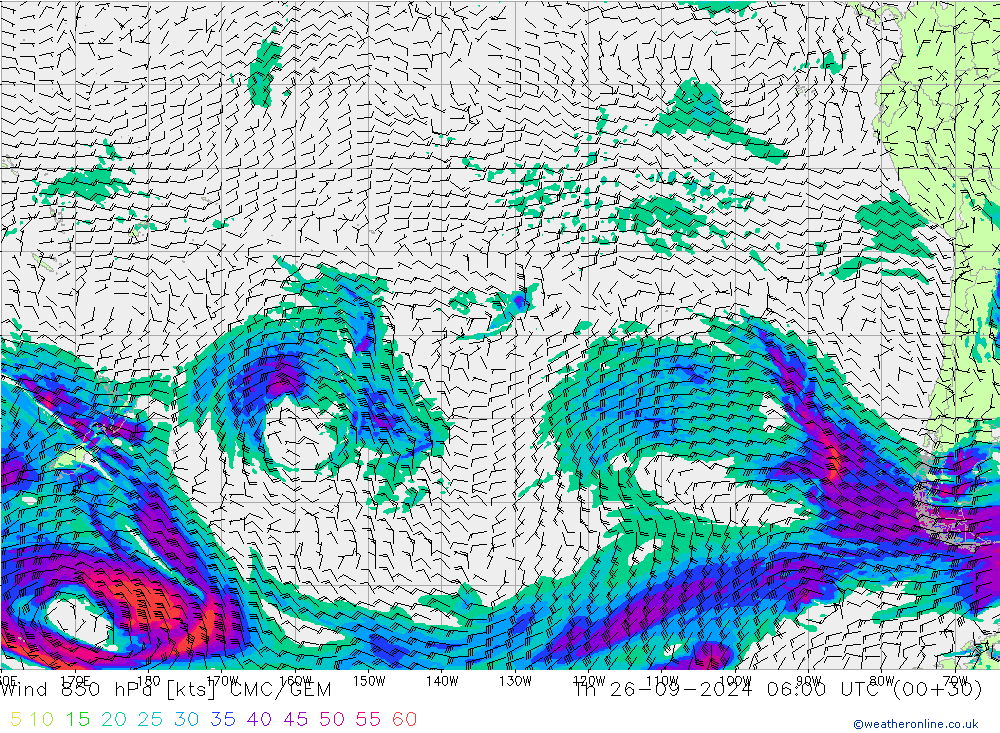 ветер 850 гПа CMC/GEM чт 26.09.2024 06 UTC