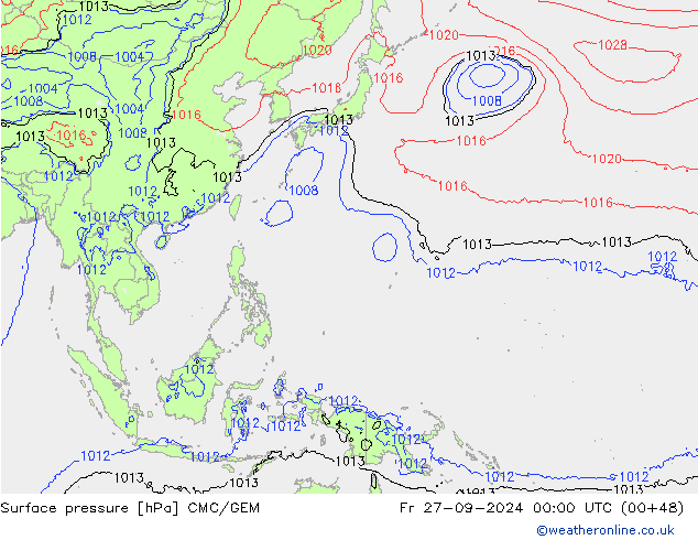 Surface pressure CMC/GEM Fr 27.09.2024 00 UTC