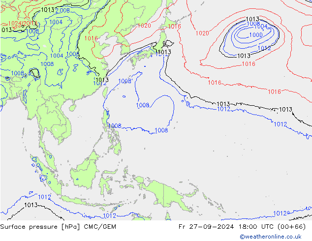 Surface pressure CMC/GEM Fr 27.09.2024 18 UTC