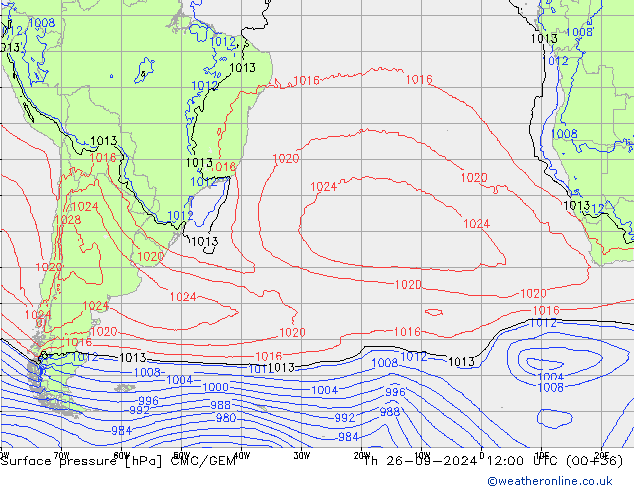 Surface pressure CMC/GEM Th 26.09.2024 12 UTC