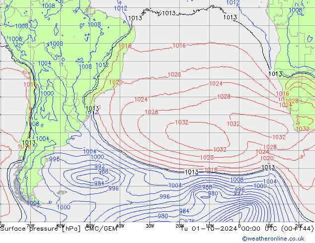 Surface pressure CMC/GEM Tu 01.10.2024 00 UTC