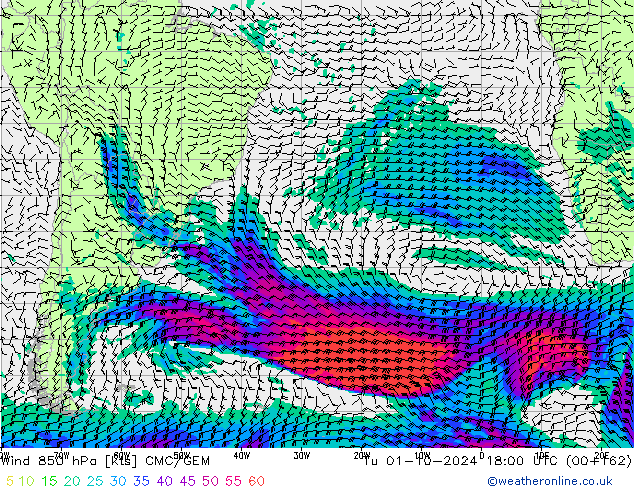 Wind 850 hPa CMC/GEM Di 01.10.2024 18 UTC