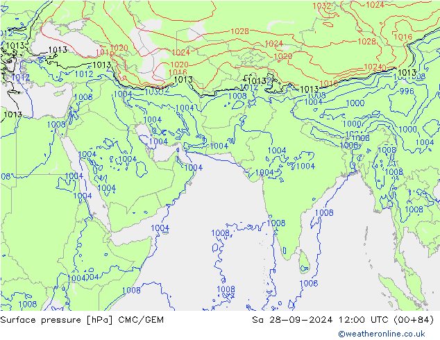 Surface pressure CMC/GEM Sa 28.09.2024 12 UTC