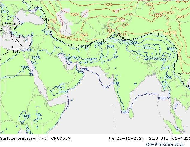 Surface pressure CMC/GEM We 02.10.2024 12 UTC