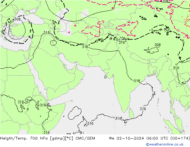 Height/Temp. 700 hPa CMC/GEM mer 02.10.2024 06 UTC