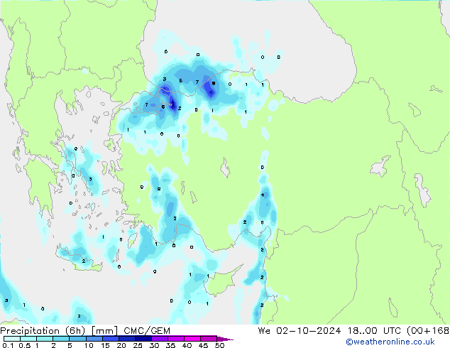 Precipitation (6h) CMC/GEM St 02.10.2024 00 UTC