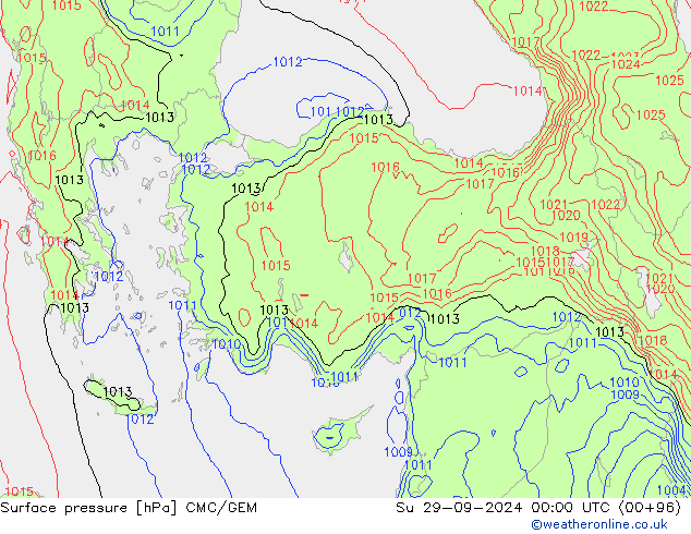 Surface pressure CMC/GEM Su 29.09.2024 00 UTC