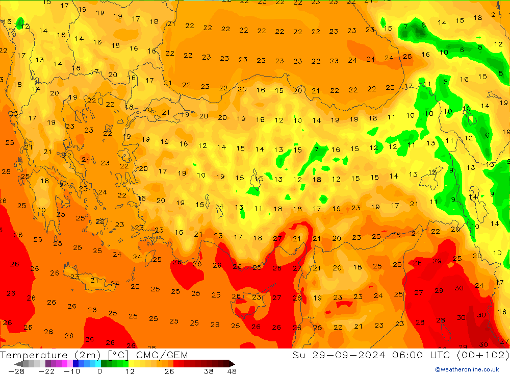 Temperatura (2m) CMC/GEM dom 29.09.2024 06 UTC