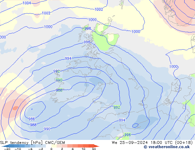 SLP tendency CMC/GEM Qua 25.09.2024 18 UTC