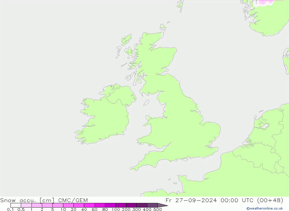 Snow accu. CMC/GEM Fr 27.09.2024 00 UTC