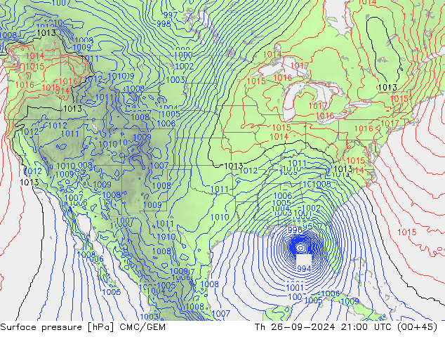 Surface pressure CMC/GEM Th 26.09.2024 21 UTC