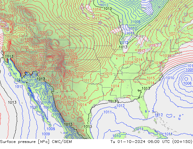 Surface pressure CMC/GEM Tu 01.10.2024 06 UTC