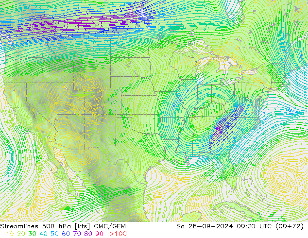 Streamlines 500 hPa CMC/GEM Sa 28.09.2024 00 UTC