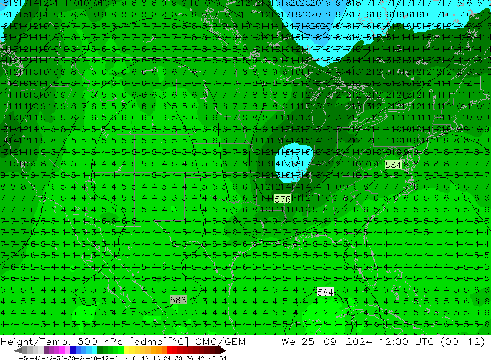 Height/Temp. 500 гПа CMC/GEM ср 25.09.2024 12 UTC