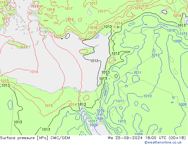 Surface pressure CMC/GEM We 25.09.2024 18 UTC