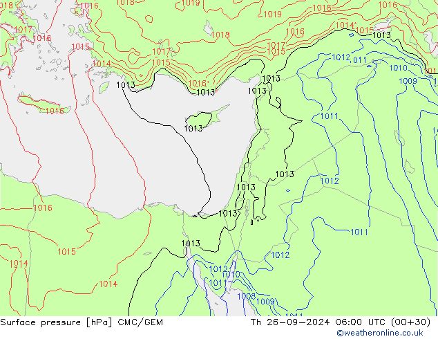 Surface pressure CMC/GEM Th 26.09.2024 06 UTC