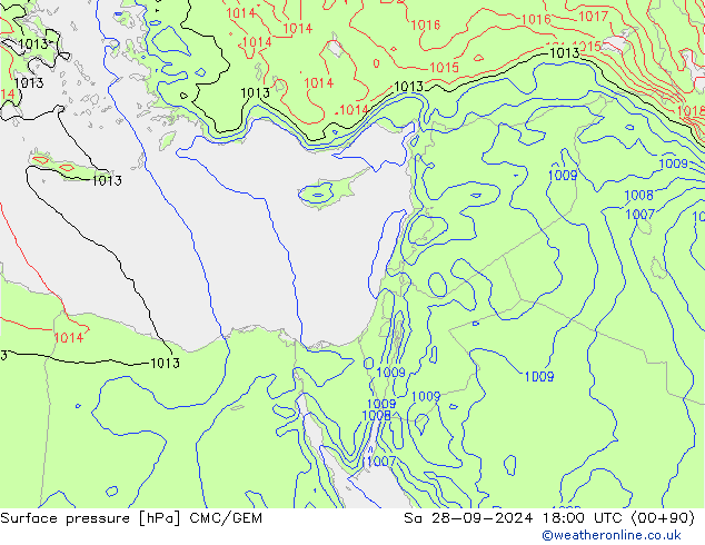 приземное давление CMC/GEM сб 28.09.2024 18 UTC