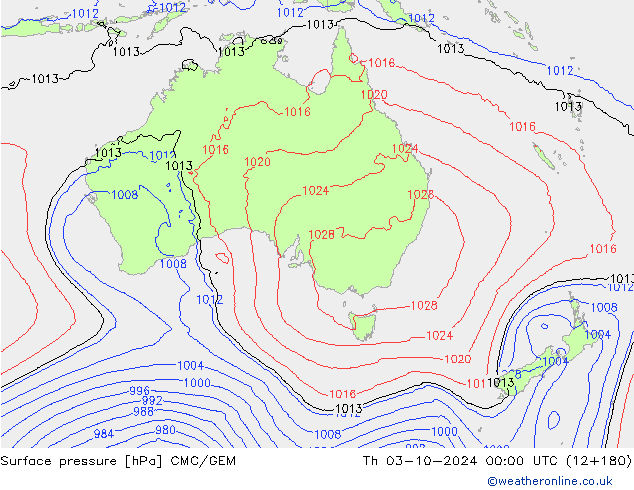 Surface pressure CMC/GEM Th 03.10.2024 00 UTC