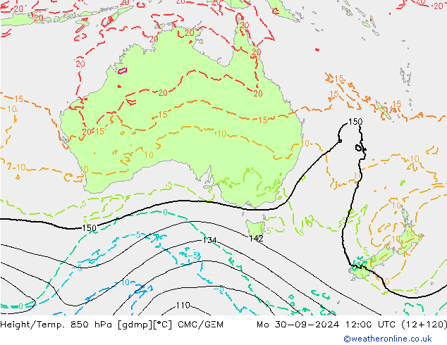 Height/Temp. 850 hPa CMC/GEM lun 30.09.2024 12 UTC