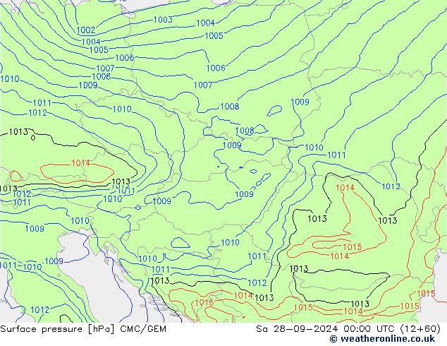 Atmosférický tlak CMC/GEM So 28.09.2024 00 UTC