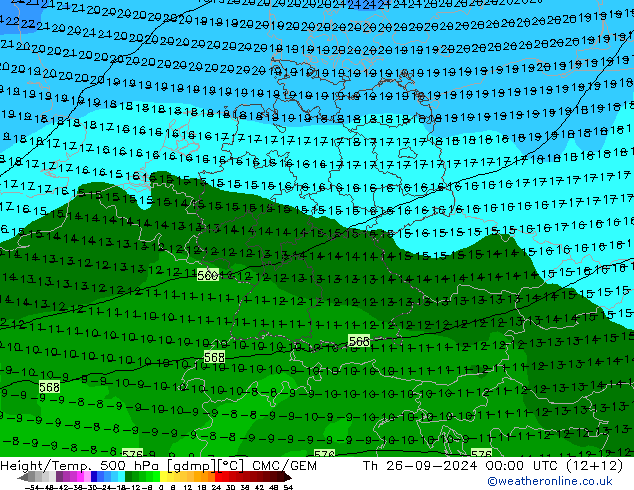 Height/Temp. 500 hPa CMC/GEM gio 26.09.2024 00 UTC