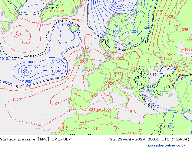 Atmosférický tlak CMC/GEM Ne 29.09.2024 00 UTC