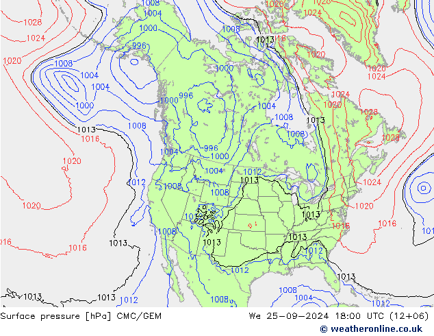 Pressione al suolo CMC/GEM mer 25.09.2024 18 UTC