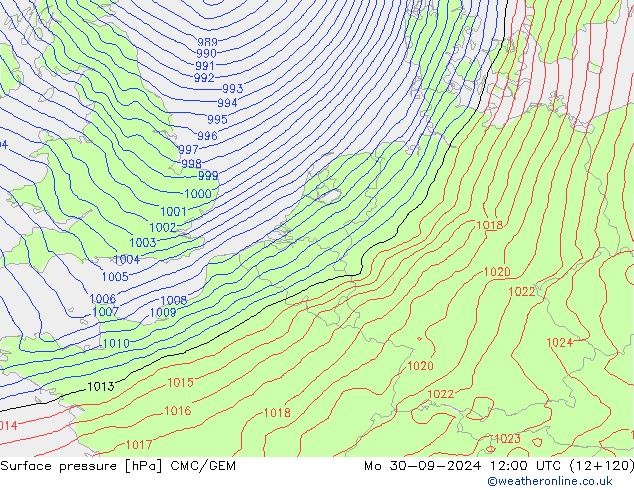 Surface pressure CMC/GEM Mo 30.09.2024 12 UTC