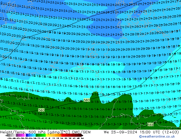 Yükseklik/Sıc. 500 hPa CMC/GEM Çar 25.09.2024 15 UTC